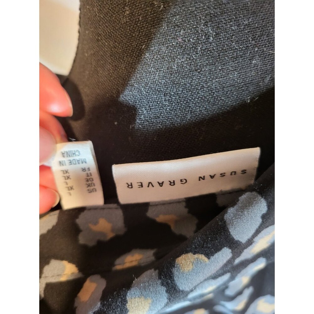 SUSAN GRAVER Button Front Navy Animal Print Long‎ Sleeve Dress L - Picture 5 of 5